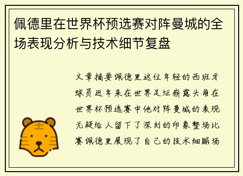 佩德里在世界杯预选赛对阵曼城的全场表现分析与技术细节复盘 佩德里在世界杯预选赛对阵曼城的全场表现分析与技术细节复盘